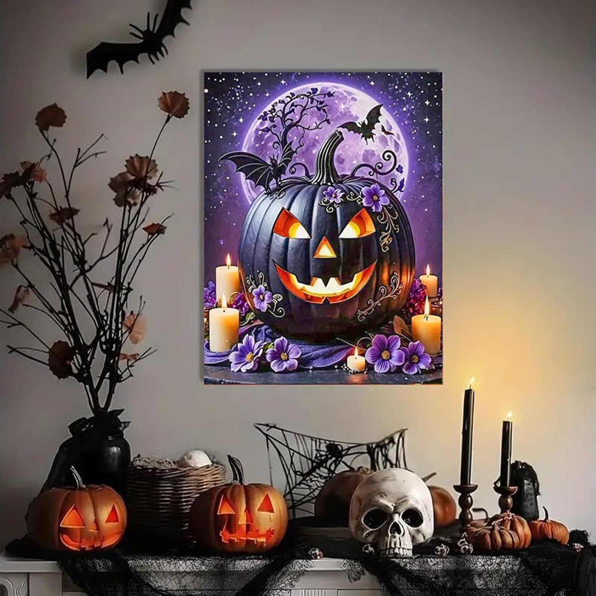 Morudeor Halloween Pumpkin Diamond Painting Kits for Adult, Horror Diamond Art Kits for Beginners, DIY 5D Round Full Drill Diamond Dot Gem Art Kits for Home Decor 12 X 16 Inch
