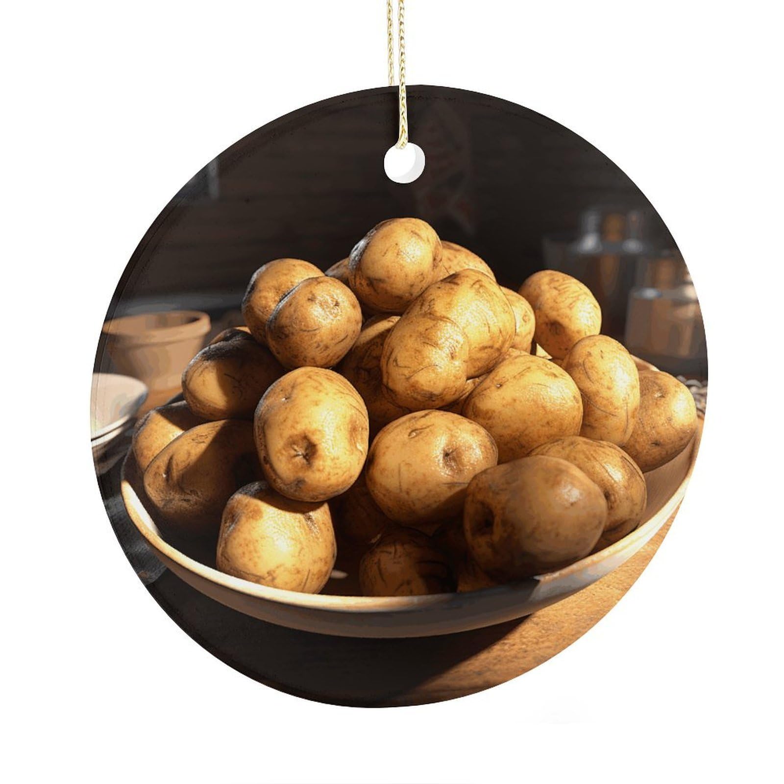 Adfgyerh Style Some Dried Potatoes Ceramic Circular Pendant,2.9 Inch，Hanging Ornament，Gift Exchange Idea Round Ceramic Ornament,For Mom And Daughter，For Home Indoor Outdoor Decor.