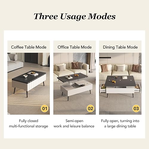 Miniatura 3 de Mesa auxiliar con tapa elevable para sala de estar, mesa central ajustable con compartimento oculto y capacidad de almacenamiento para sala de estar