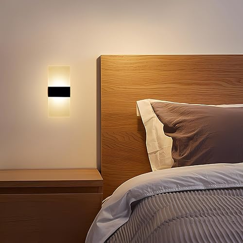Miniatura 9 de Apliques de pared con pilas, juego de dos lámparas de pared LED de acrílico para sala de estar, dormitorio, pasillo, luz nocturna inalámbrica