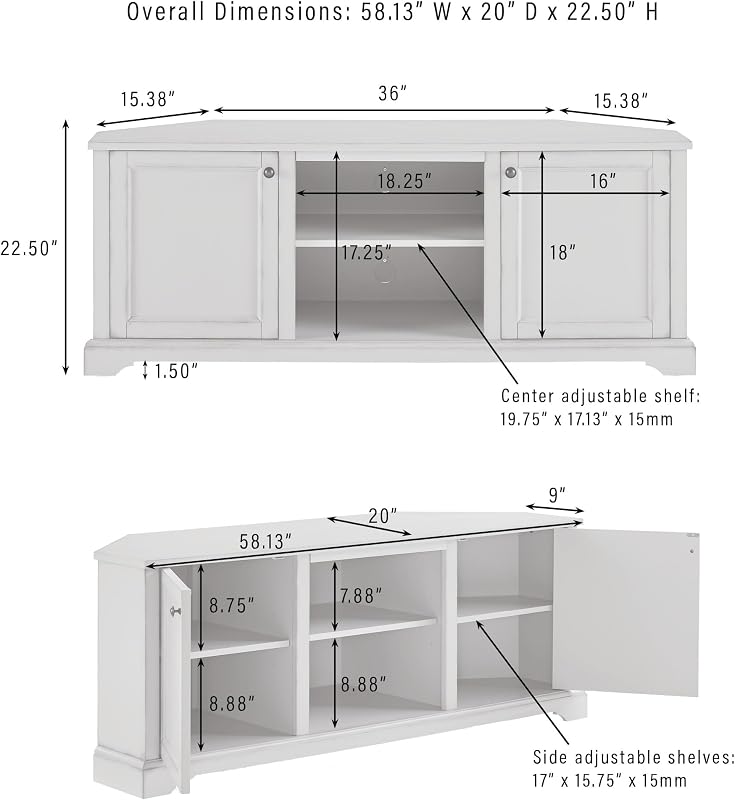 Crosley Furniture Holbrook Traditional Corner TV Stand, TVs up to 65" image 6
