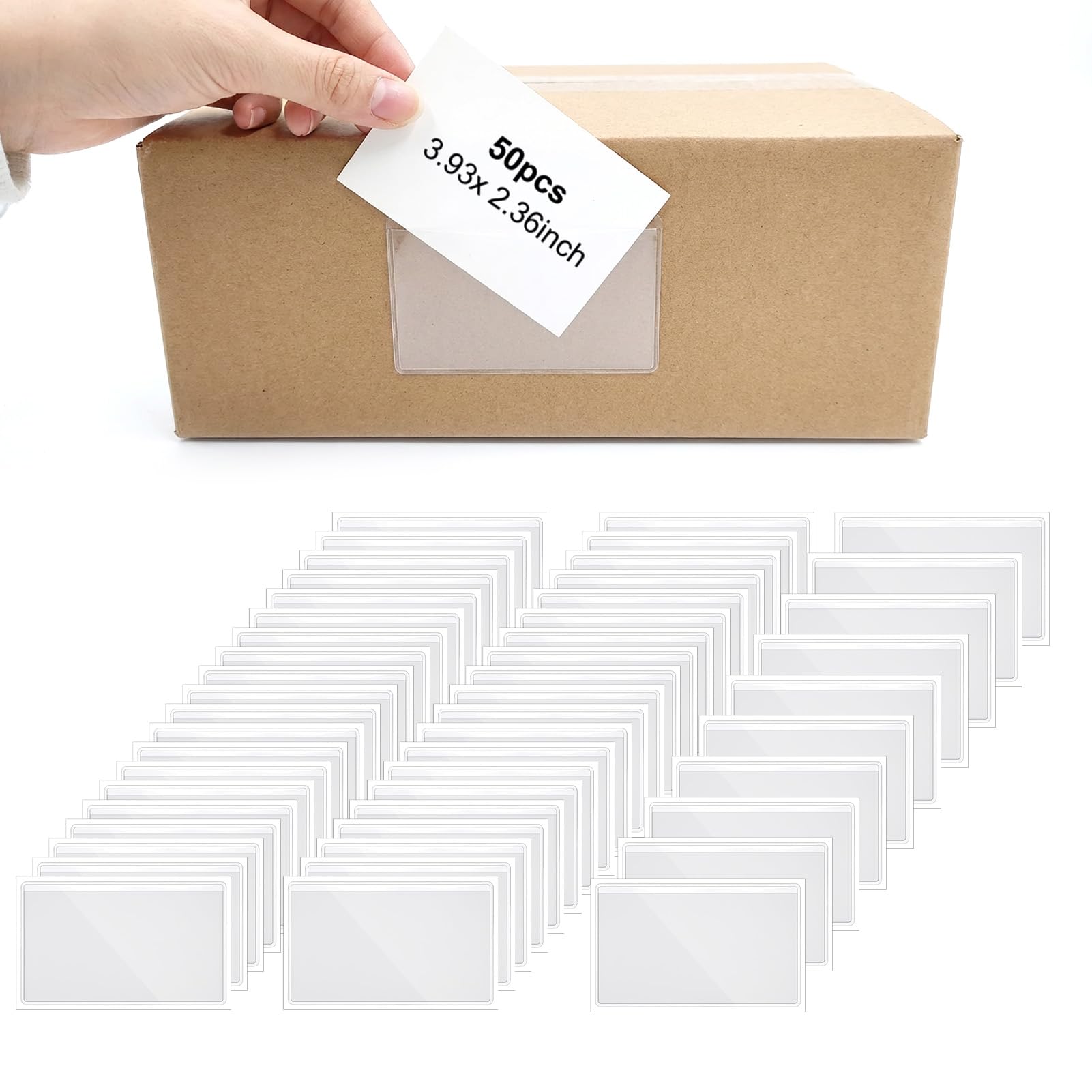 50 Bolsillos Transparentes Autoadhesivos Para Tarjetas De íNdice, Portaetiquetas De PláStico Con Abertura Superior, 6 X 10 Cm, Impermeables, Para Guardar, Organizar, Proteger Y Planificar Tarjetas