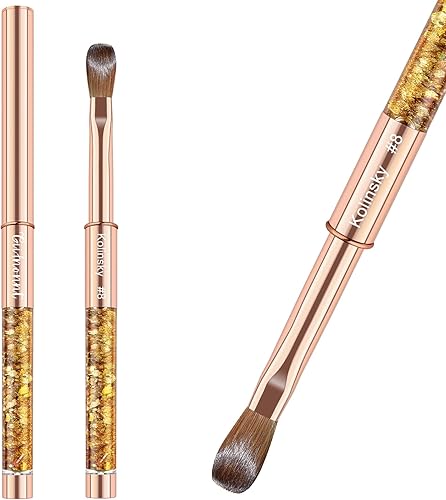 Cepillo de uñas acrílico tamaño 8, 100% Kolinsky pinceles para arte de uñas, cepillo de acrílico ovalado prensado con forma de mango de metal dorado