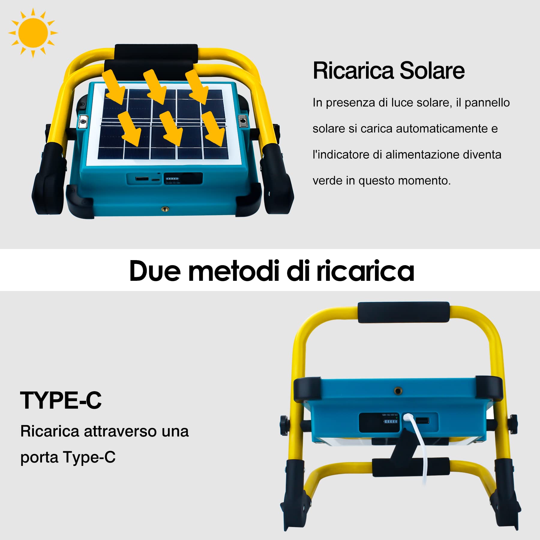 Faro LED Ricaricabile,Faretto da Cantiere a Batteria Ricaricabile,Batteria Integrata da 10500 mAh, 4 Modalità di Illuminazione,Ideale per l'illuminazione di Emergenza, La Manutenzione