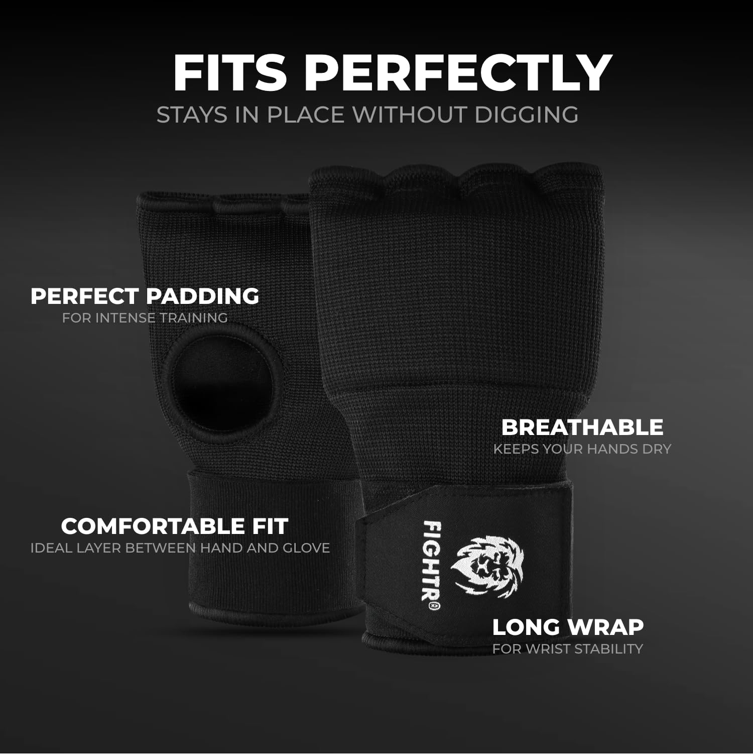 FIGHTR® Żelowe rękawice wewnętrzne 2.0 – szybkie zakładanie i wysoka stabilność | 90 cm bandaże bokserskie do boksu, MMA, Muay Thai i sportów walki | Inner Boxing Gloves