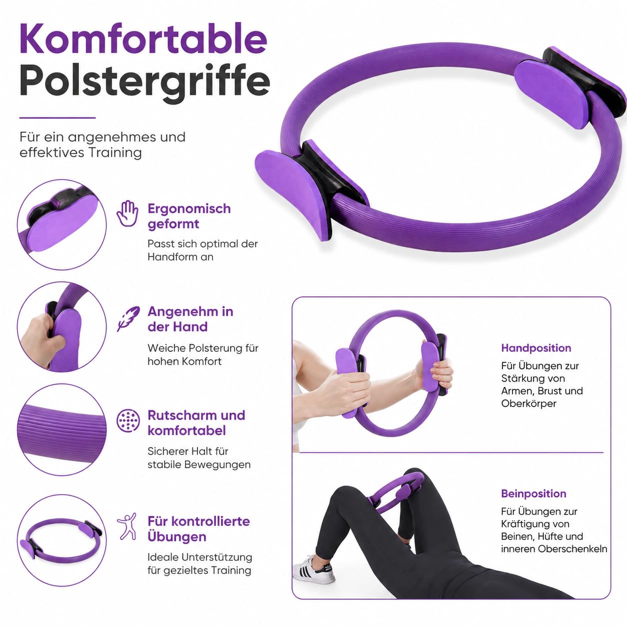 Generisch Pilates Ring Widerstandsring, Exercise Ringe, Doppelgriff Pilates Yoga Rings, Magischer Ring, Fitness, Yoga, Gymnastik, Training, Pilates Zubehör（Lila）