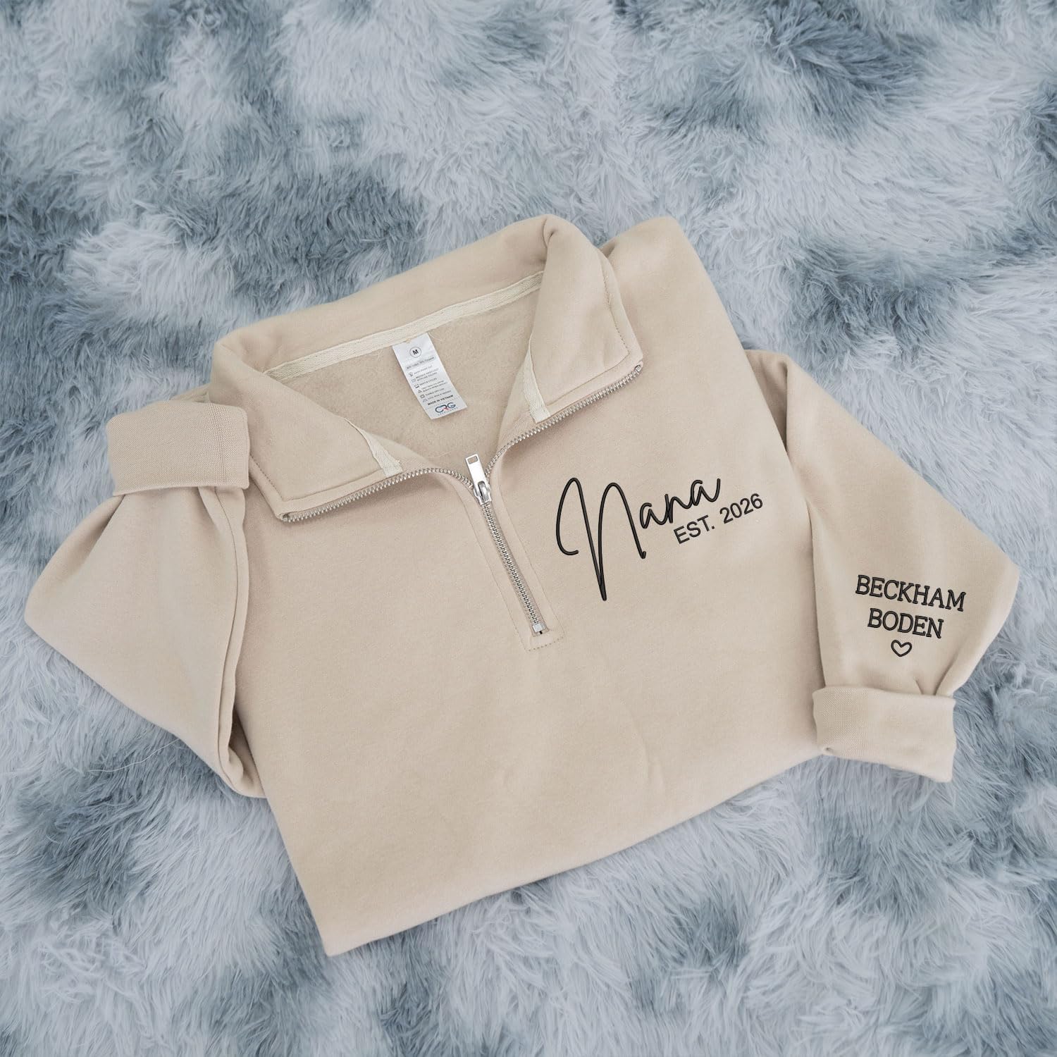 Personalized Mama Quarter Zip Sweatshirt, Customizable Year & Family Names on Sleeve - Image 3