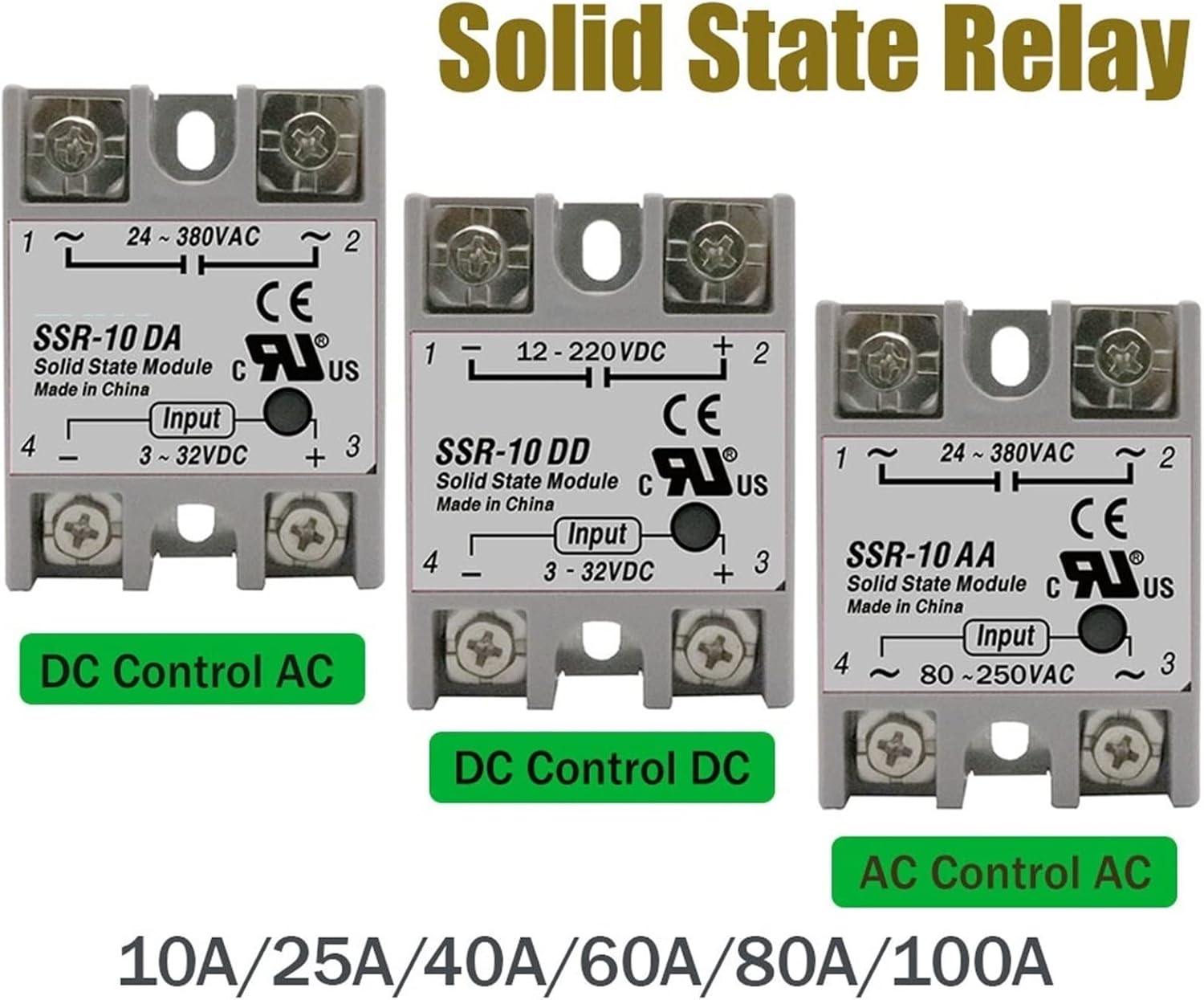 SSR-25DA SSR-40DA SSR-40AA SSR-40DD SSR 10A 25A 40A 60A 80A 100A DD DA AA Solid State Relay Module for PID Temperature Control 1Pcs(Da,SSR-40A)