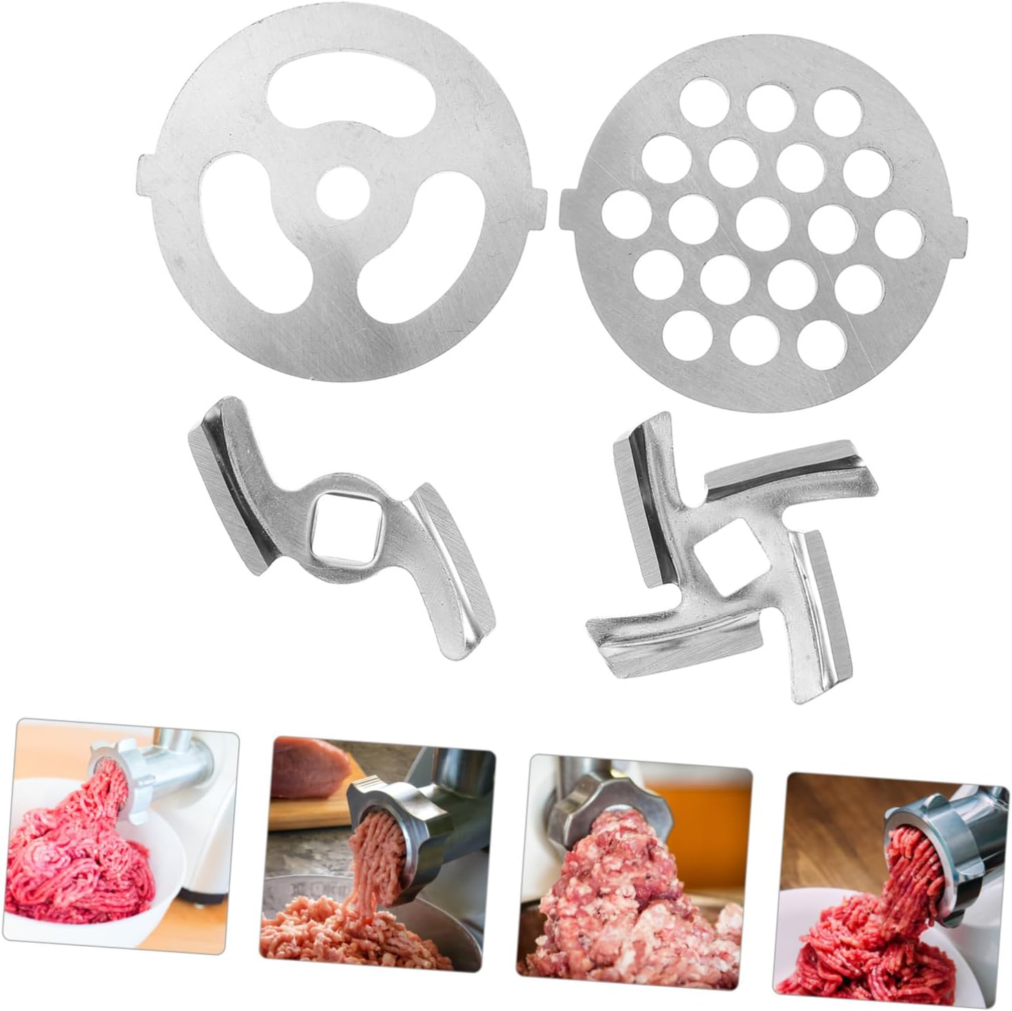 3sets Stainless Steel Meat Mincer Cutter Replacement Kit for Home Sausage Machine Iron Meat Plate and Blades for Easy Use and Performance