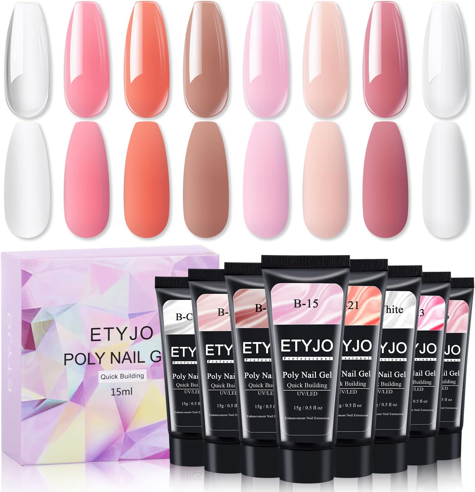 JEWHITENY Poly Nail Gel Set 28 Colors 12g Nude Pink