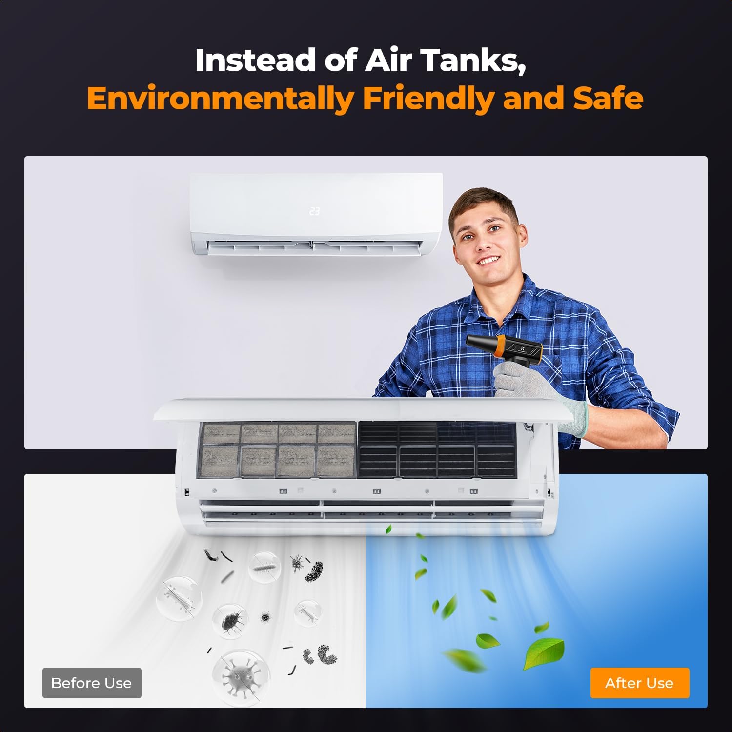 K&F CONCEPT Long-Lasting Compressed Air Duster, 8000mAh-150min Endurance| 150000RPM|LED Light|3 Gear Adjustable|Rechargeable Brushless Motor|for Computer, Keyboard, Car, Home EnduroPower image 8 of 8 B0DZMR83B6