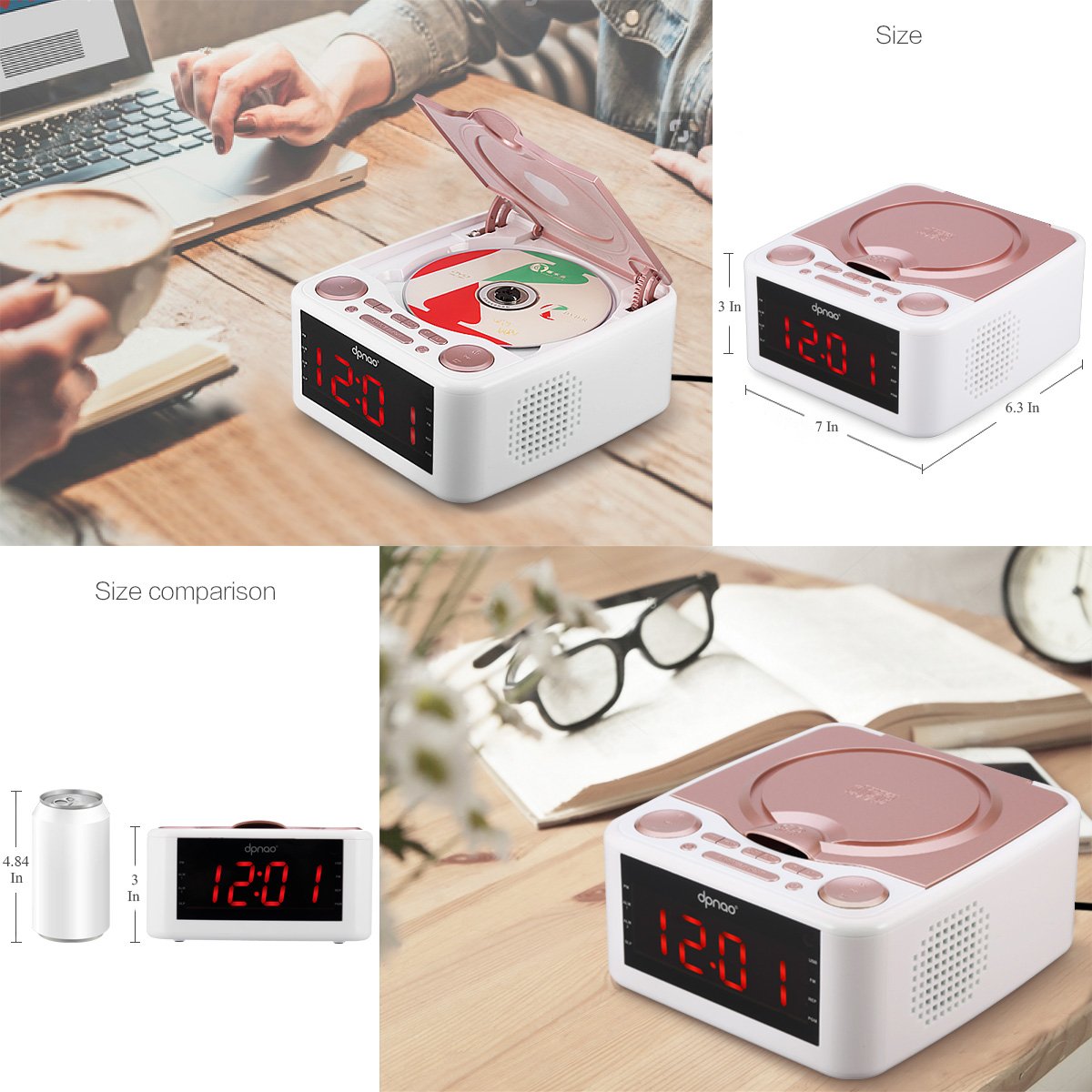 Buy Alarm Clock Radio with CD Player DPNAO Remote Headphone Jack for