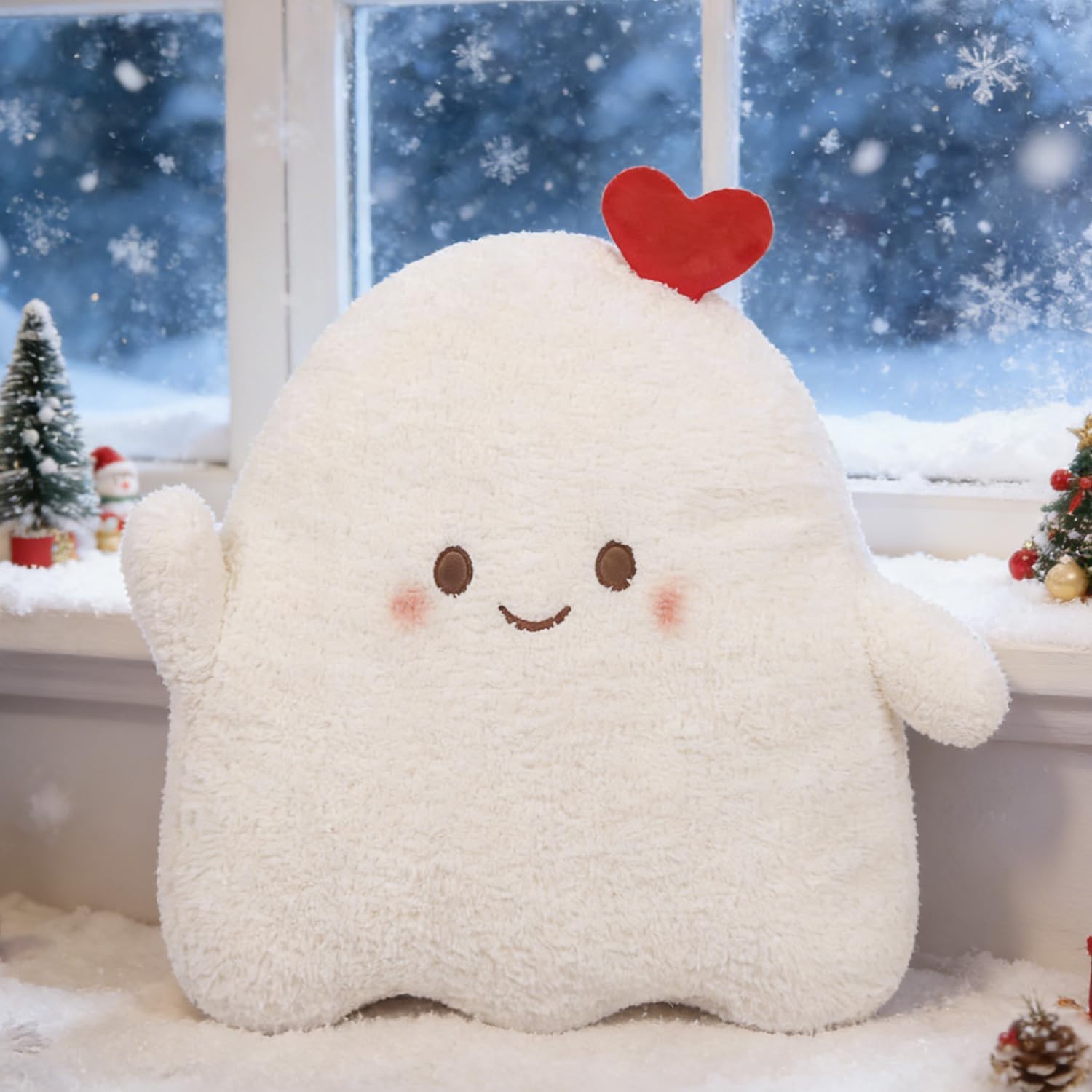 ARELUX Cute Ghost Plush Pillow,Soft White Heart Ghost Stuffed Animals Snowman Plushies Kawaii Doll Toy Funny Room Decor Gift for Girls Boys Birthday,Halloween,Christmas