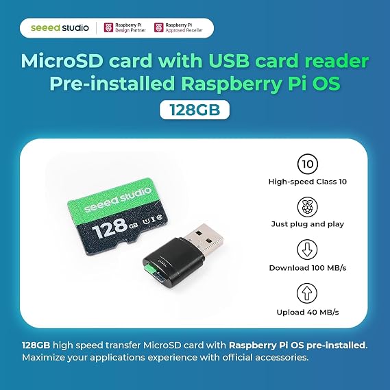 مجموعة أدوات بدء تشغيل Raspberry Pi 5 - ذاكرة وصول عشوائي سعتها 16 جيجابايت وبطاقة Micro SD سعة 128 جيجابايت محملة مسبقًا بنظام تشغيل Raspberry Pi 64 بت
