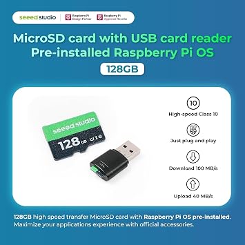 مجموعة أدوات بدء تشغيل Raspberry Pi 5 - ذاكرة وصول عشوائي سعتها 16 جيجابايت وبطاقة Micro SD سعة 128 جيجابايت محملة مسبقًا بنظام تشغيل Raspberry Pi 64 بت