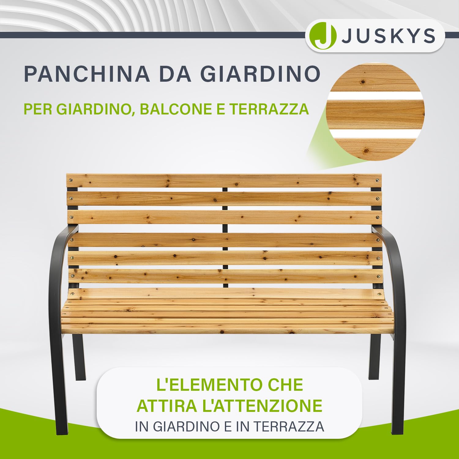 Juskys panchina da giardino Modena a 2 posti con schienale e braccioli panca resistente alle intemperie in legno e acciaio 120x62x82 cm classica per giardino balcone terrazza