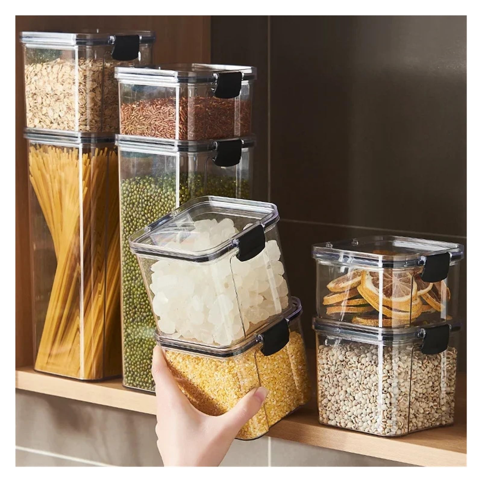 Contenitori for alimenti in plastica da 2 pezzi con coperchio, barattoli, compatibili cereali sfusi, organizzatori cucina(950ml)