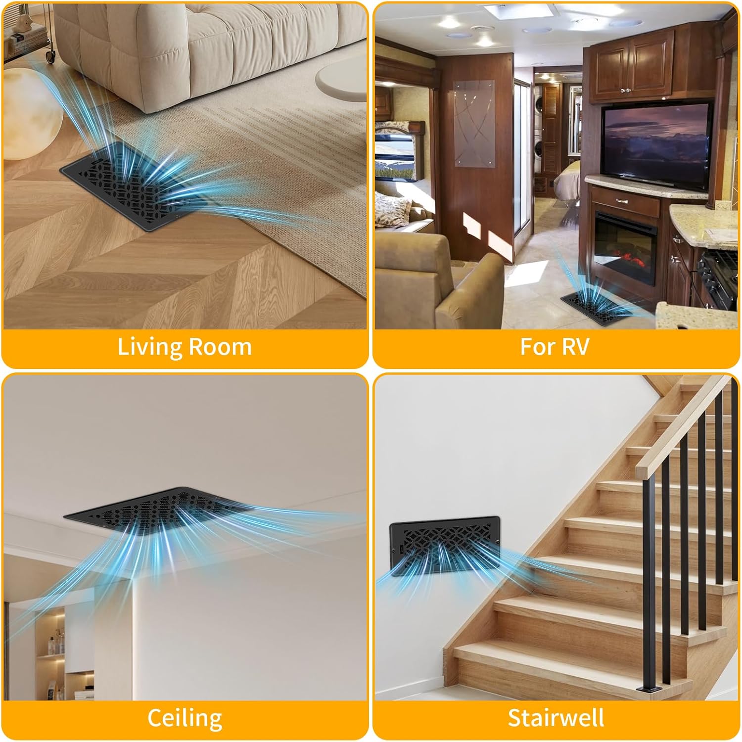 Floor Vent Covers, Floor Register 6x10, 2 Pack Adjustable Decorative Vent Covers for Home Floor, Ceiling or Sidewall Vent with Screws, Rust-Proof Heavy Duty Walkable Steel Floor Vents (6'' X 10'')