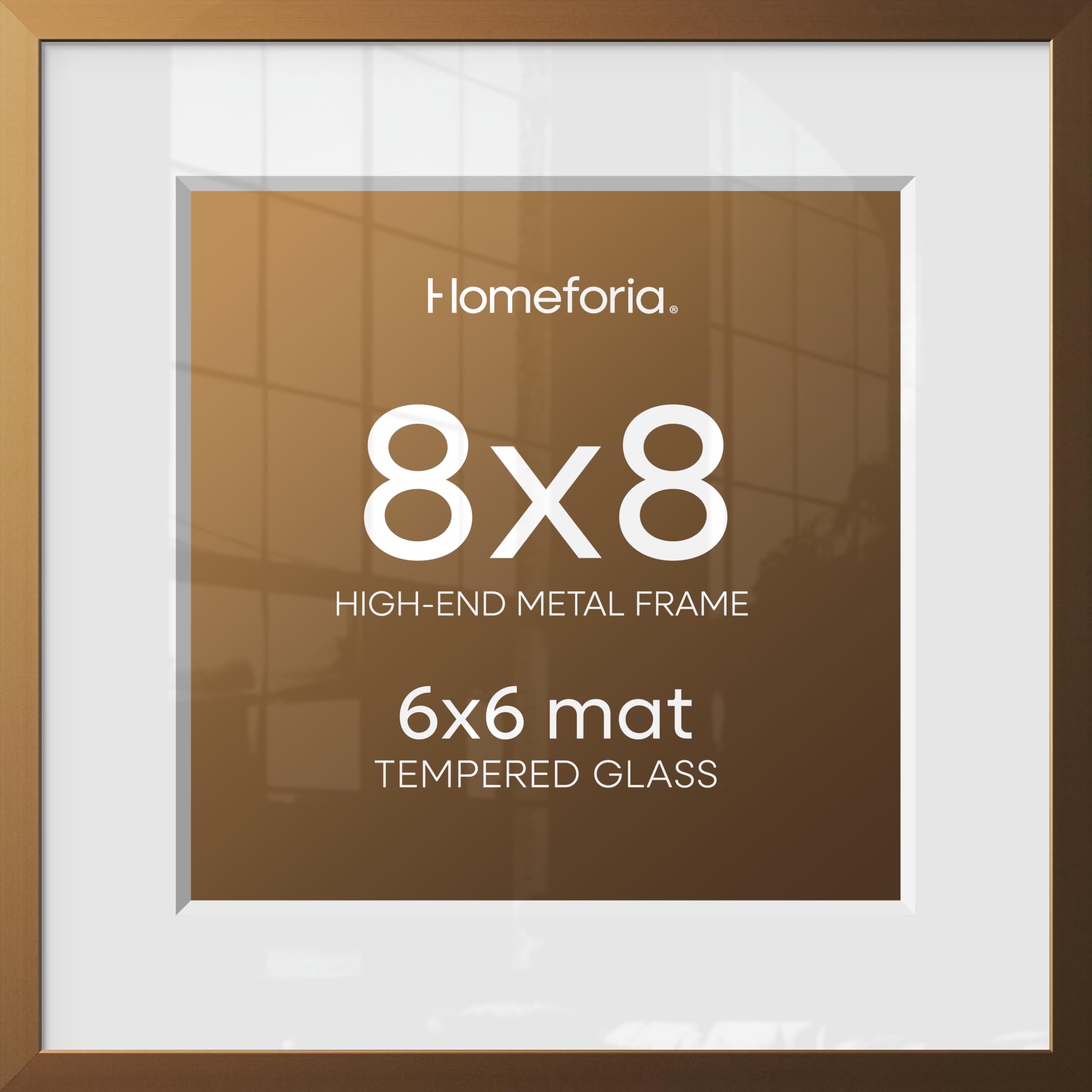 Homeforia 8x8 Bronze Picture Frame, High-End Metal, 6x6 Mat, Glass | High End Aluminum, Tempered Glass, Acid-Free 6x6 Removable Mat, 8x8 in Edge-to-Edge Display 8x8, Wall Kit, Set Of 3