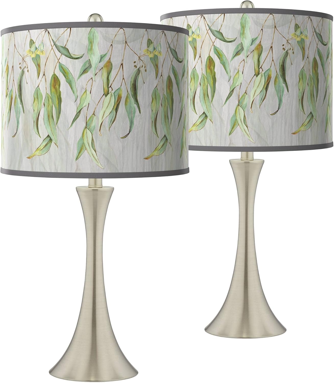 Giclee Glow Eucalyptus Trish 26 1/4" H Brushed Nickel Touch Table Lamps Set of 2 with Print Shade