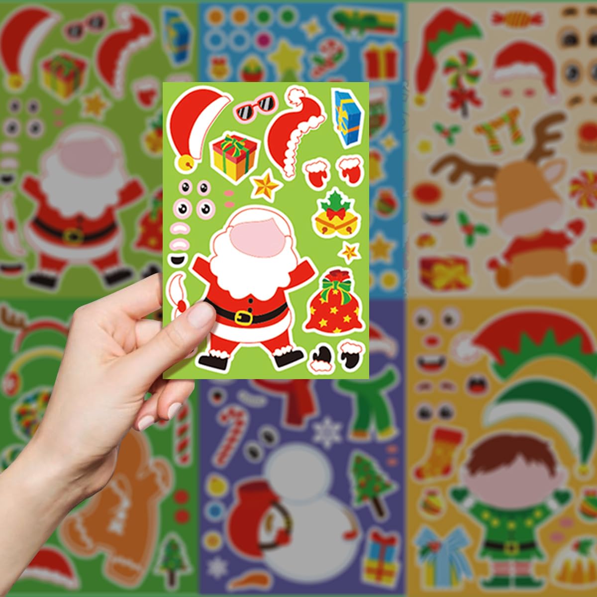 16 Sheets Christmas Stickers for Crafts,Christmas DIY Make a Face Stickers,Vinyl Waterproof Kids Stocking Fillers Party Bag - Image 4