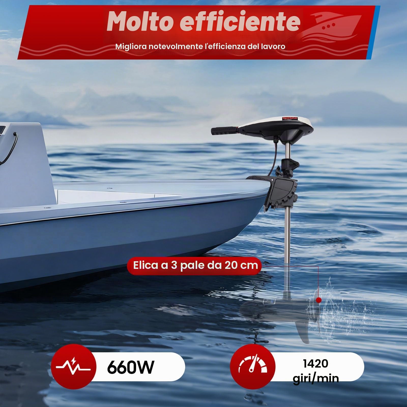 Motore elettrico esterno 45LBS 12V, motore per barche elettrico con 5 marce avanti e 2 retromarce, regolabile in altezza, motore in rame puro per kayak, canoe, gommoni