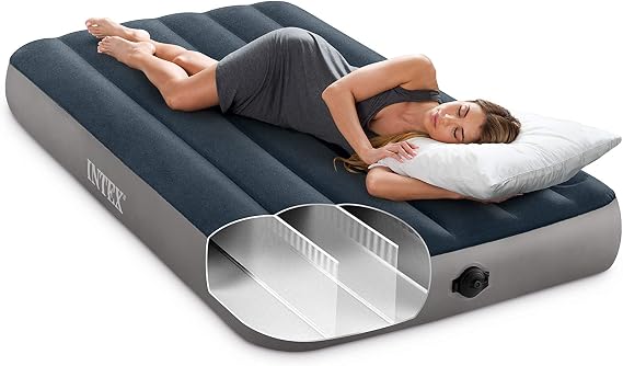 Intex 64781E Dura-Beam Standard Single-High Air Mattress: Fiber-Tech Twin Size 2-Step Pump 10in Bed Height 300lb Weight Capacity