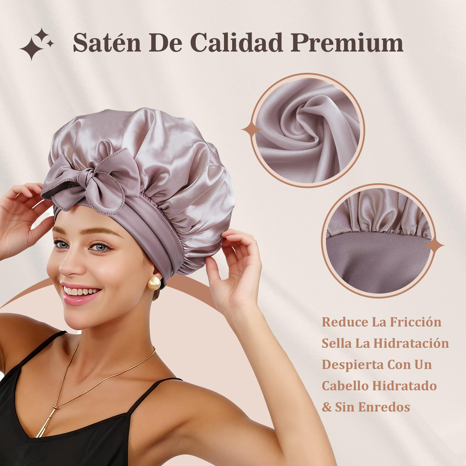 Set Gorro de Dormir con Coleta Ajustable de Saten Doble Capa para Pelo Rizado Regalo Hombre Mujer