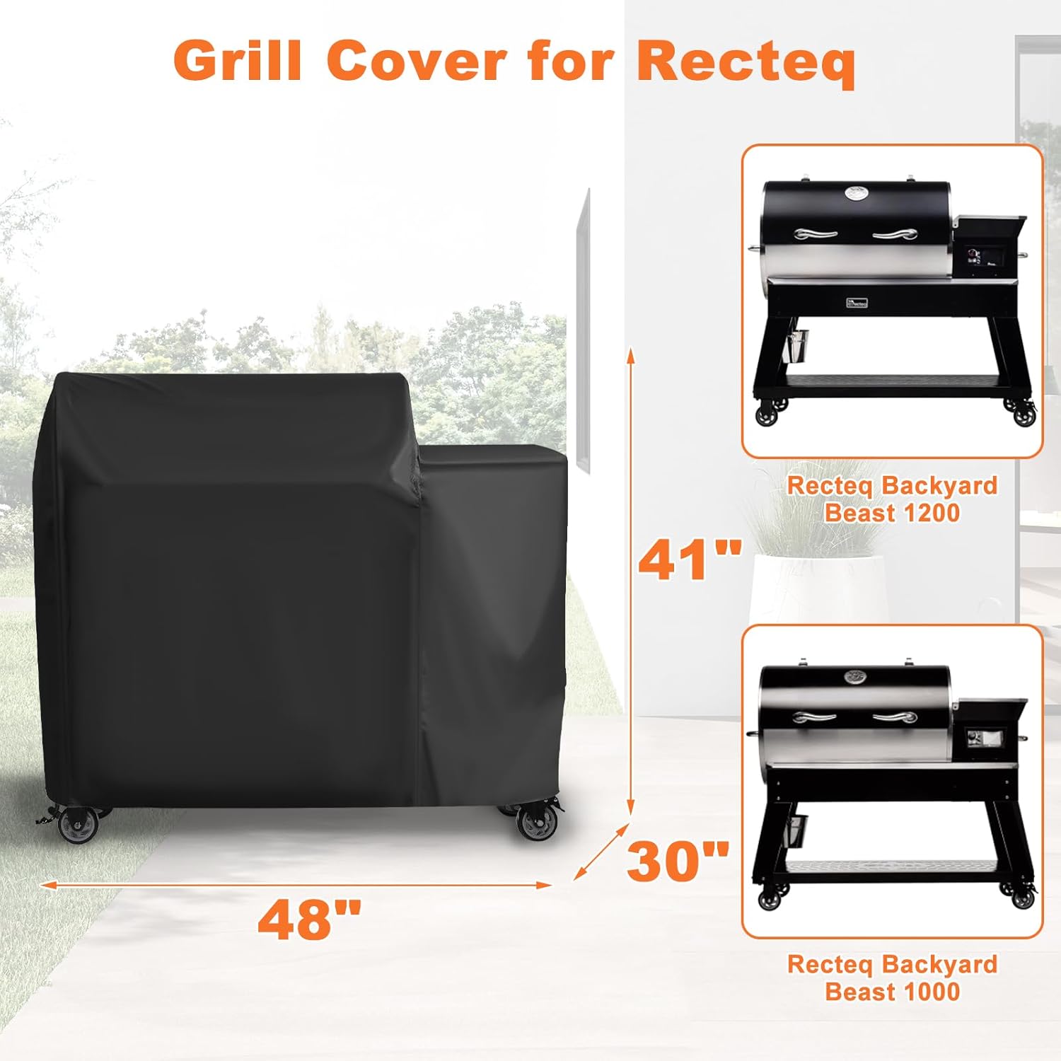 Grill Cover for Recteq Backyard Beast 1000/1200 Wood Pellet Grill, for Rec Tec Backyard Beast RT-1000 Grill, Heavy Duty Waterproof UV Resistant Offset Smoker Cover, BBQ Accessories