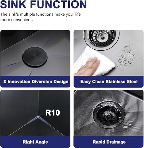 Miniatura 4 de VAPSINT Fregadero de cocina negro empotrable de 28 pulgadas, fregadero de cocina de acero inoxidable calibre 16 negro metálico de montaje superior,