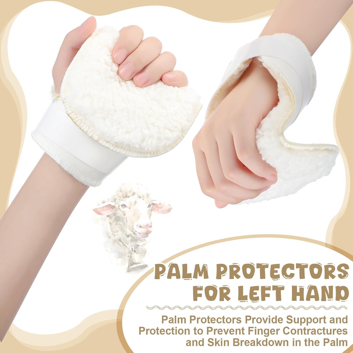 Nuanchu 4 Pcs Palm Protectors for Left Hand Finger Contracture Cushion Prevention Gloves Palm Guard Protection Pad with Sherpa Lining Band Soft Prevent Contractures for Hand Skin Breakdown