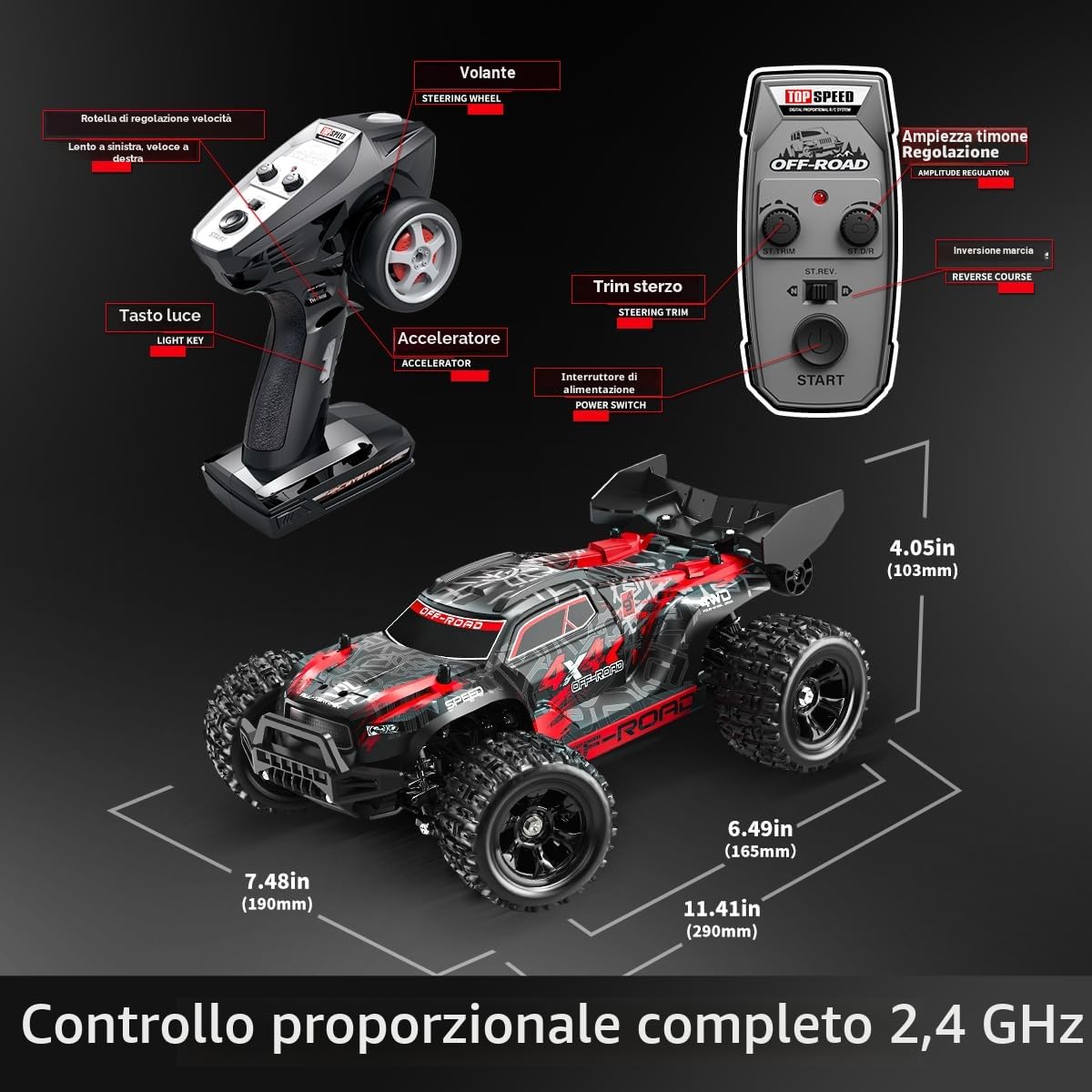 Macchina telecomandata professionale 1:18 4x4 tutto terreno RC Car 36 km/h | con doppia batteria 1500 mAh e doppia carrozzeria, Monster Truck Macchina Radiocomandata per adulti e ragazzi