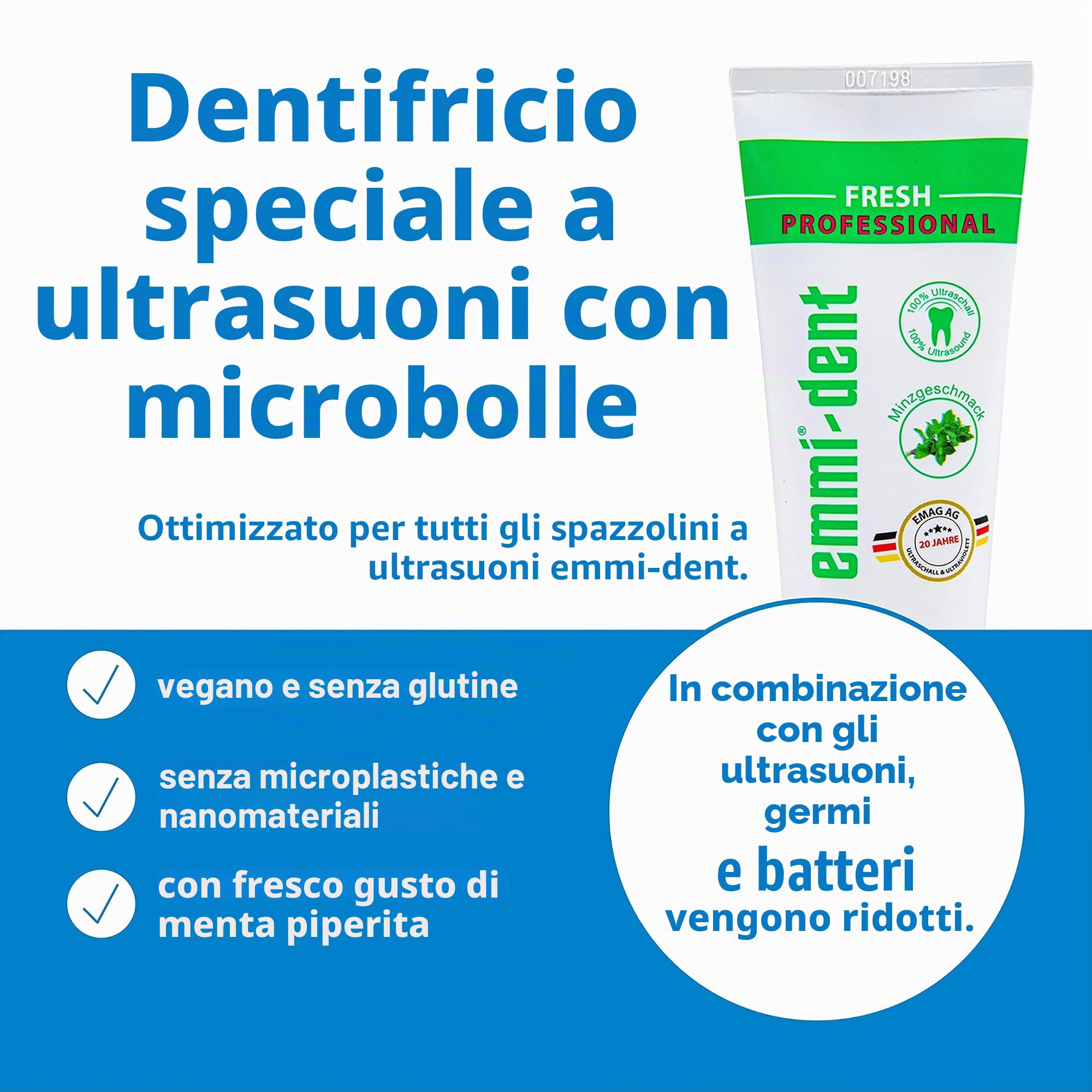 emmi-DENT Spazzolino da denti ad ultrasuoni Platinum CAM in bianco, set di base con fotocamera integrata, stazione di ricarica, 2 accessori e dentifricio, riduzione della placca e del tartaro, pulizia