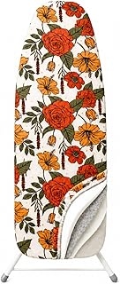 Funda para Tabla de Planchar Grande de 150 x 55 cm, con Acolchado de Fieltro de 6 mm de Grosor, Tiras de Gancho y Bucle, con Estampado Floral