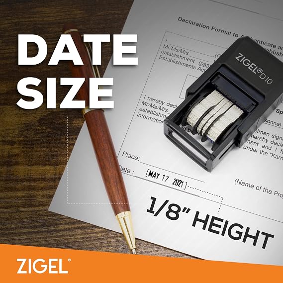 ZIGEL D10 Office Date Stamp - Self Inking Date Stamp - Black