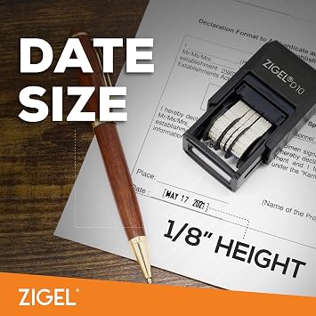 ZIGEL D10 Office Date Stamp - Self Inking Date Stamp - Black