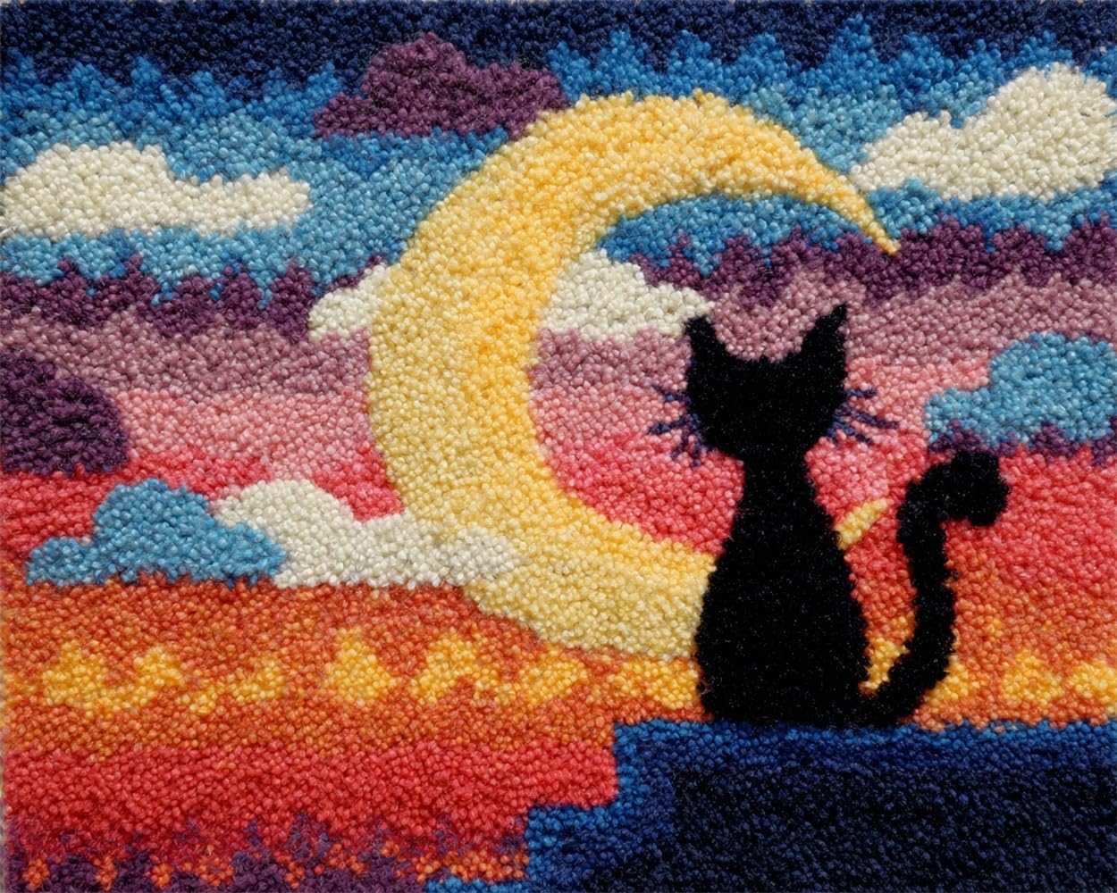 FWRTYCB Latch Hook Rug Kit Moon and cat