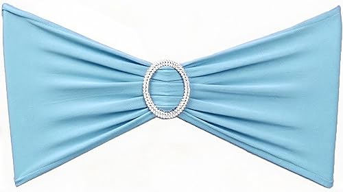 Vista 45 de Paquete de 100 bandas de elastano para sillas de boda de oro rosa con hebillas, lazos para sillas de oro rosa, lazos para fiestas, cumpleaños