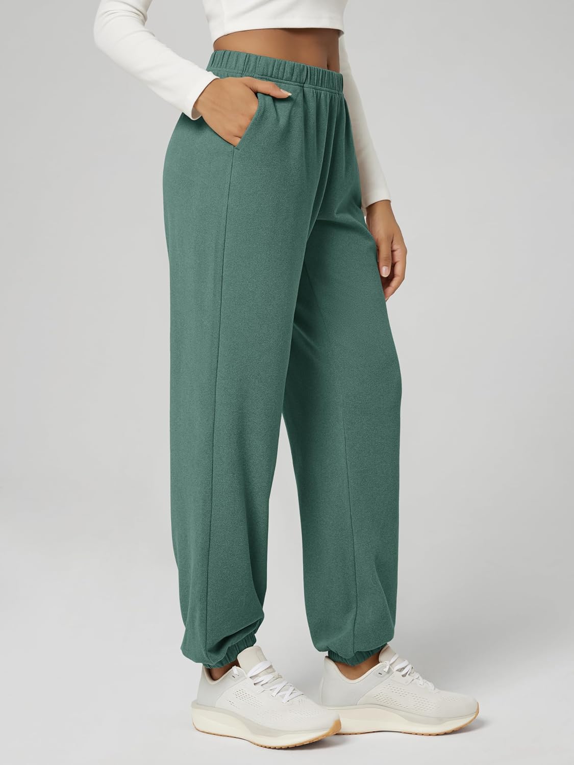 ODODOS Women's Brushed Fleece Jogger Sweatpants – Cozy Warm Adjustable High-Rise Relaxed Lounge Pants with Pockets
