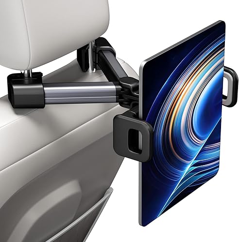 Miniatura 1 de Soporte para tablet para reposacabezas de automóvil, posiciones ajustables y rotación de 360 para asiento trasero de automóvil, soporte de automóvil