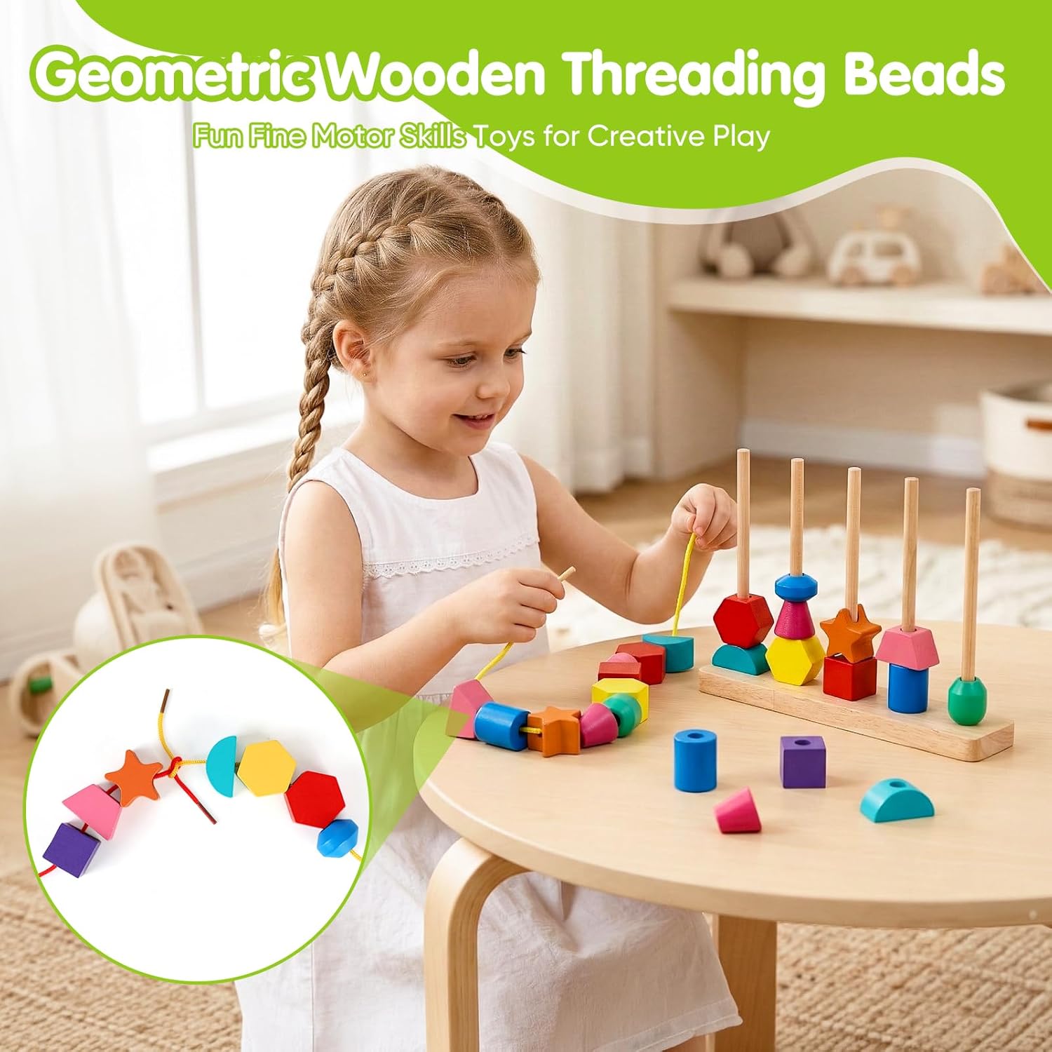 Montessori Wooden Threading Beads Set for Toddlers 3 4 5 image 4