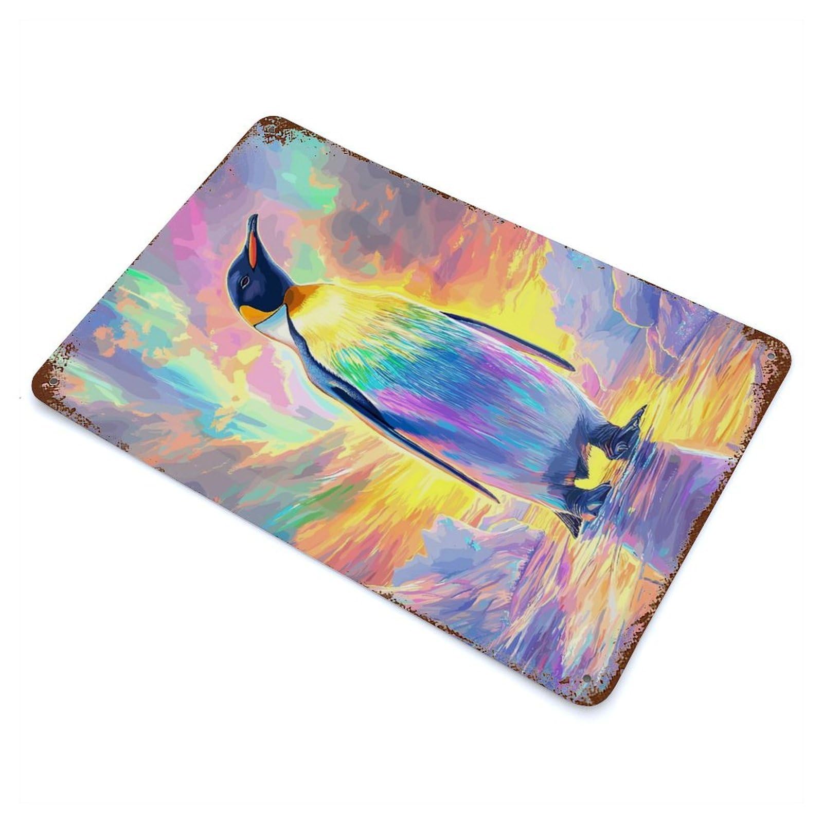 Colorful Penguin in Arctic Landscape Vintage Rust Metal Sign 11.8"x7.9", Shabby Chic Decor for Garage, Pub Or Kitchen
