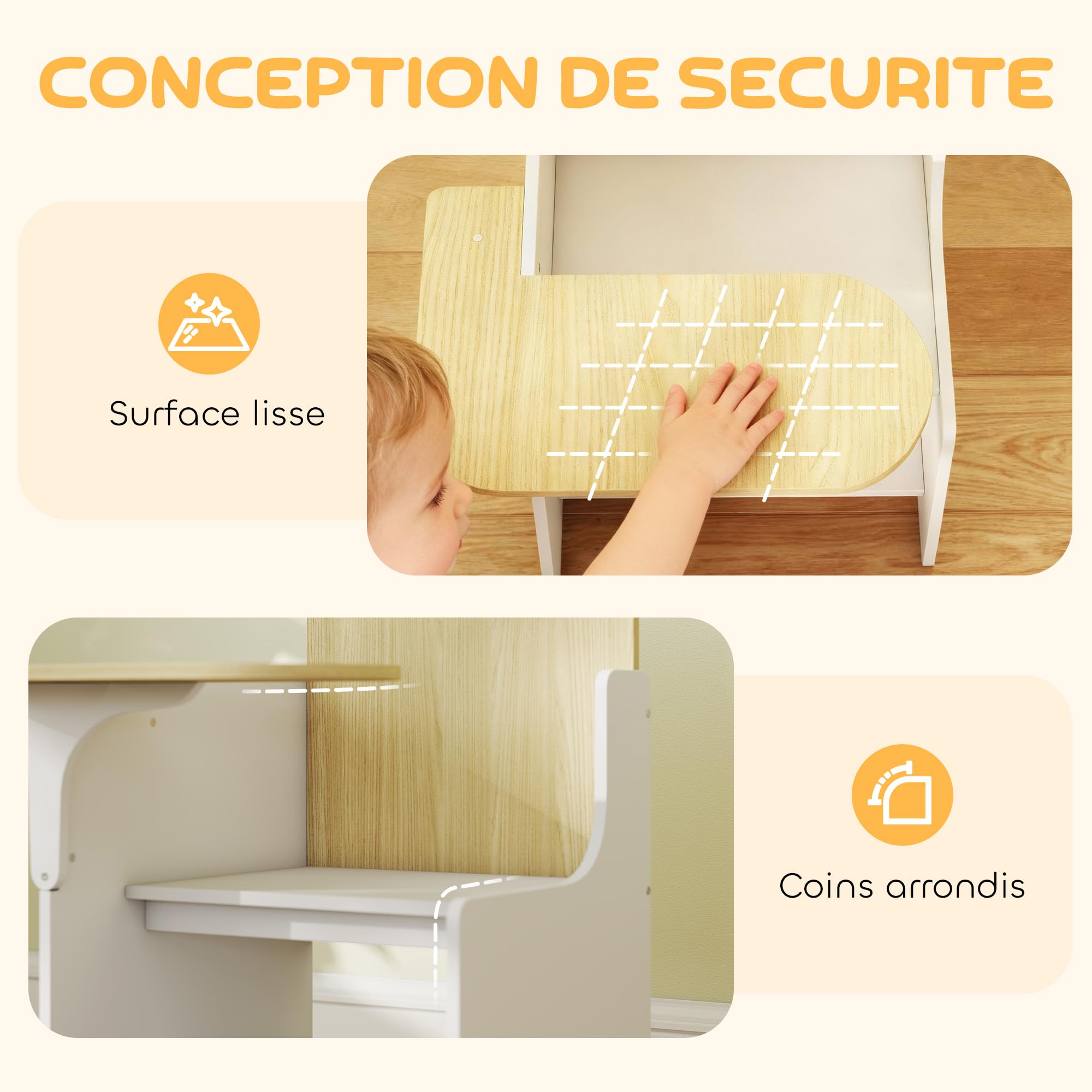 AIYAPLAY Escritorio y Silla para Niños con Bandeja de Almacenamiento 3-5 Años Blanco | Conjunto Mesa de Actividad 2 en 1, Dibujo, Lectura, Juegos