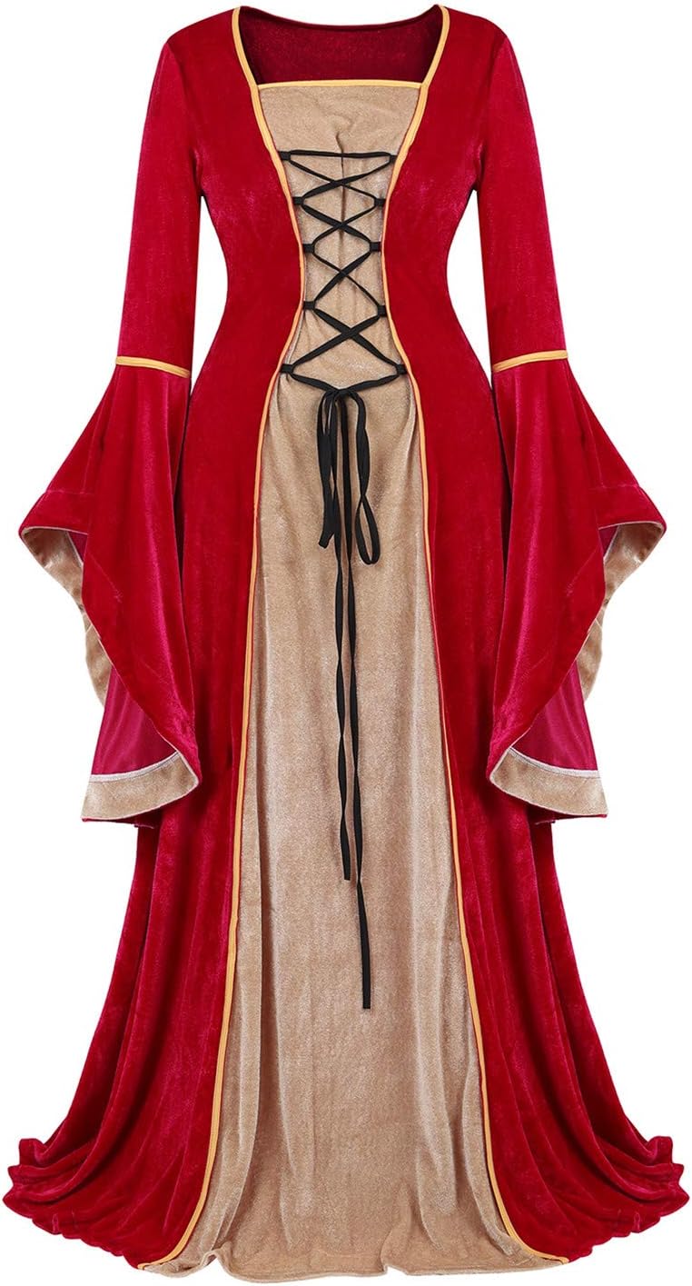 frawirshau Renaissance Costume Women Medieval Dress Velvet Queen Dresses