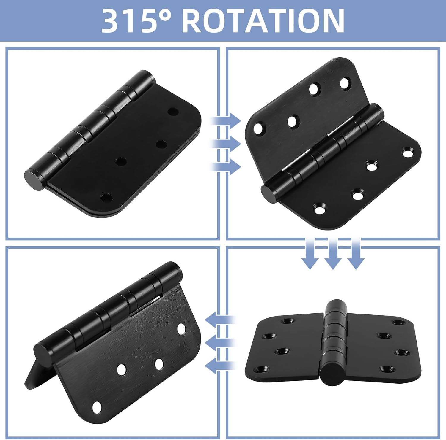 12 Pack Heavy Duty Stainless Steel Hinges, 4 x 4 Inch Matte Black Ball Bearing Door Hinges with Non-Removable Pin for Residential & Heavy-Duty Door Hardware, 5/8" Radius Corners