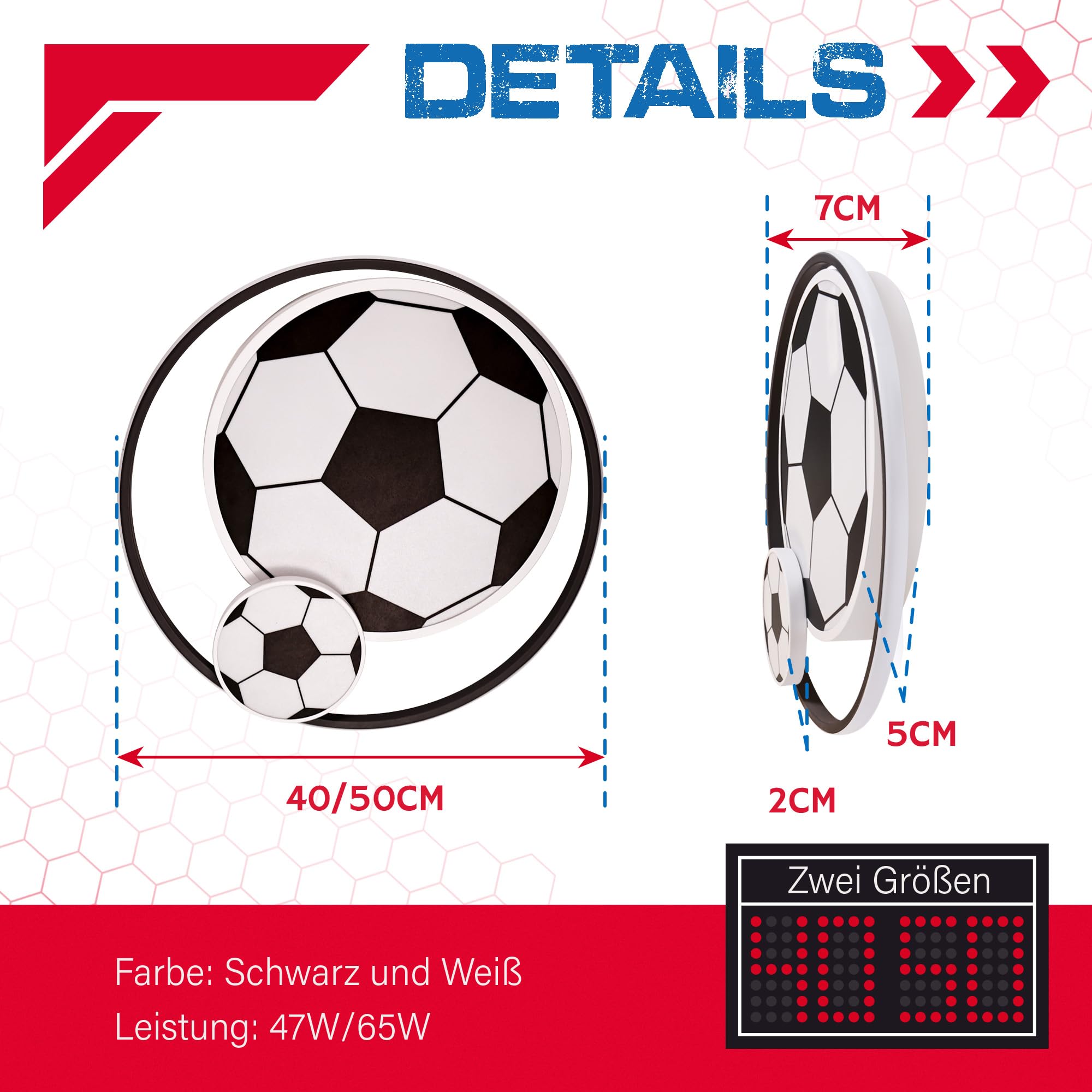 LED Deckenleuchten für Kinder Fußball Deckenlampe Schlafzimmerlampe 3000-6000K Dimmbar Mit Fernbedienung, Nachtlichtfunktion 47W für Kinderzimmerlampe Jugendzimmer Jungen- und Mädchenzimmer 40cm