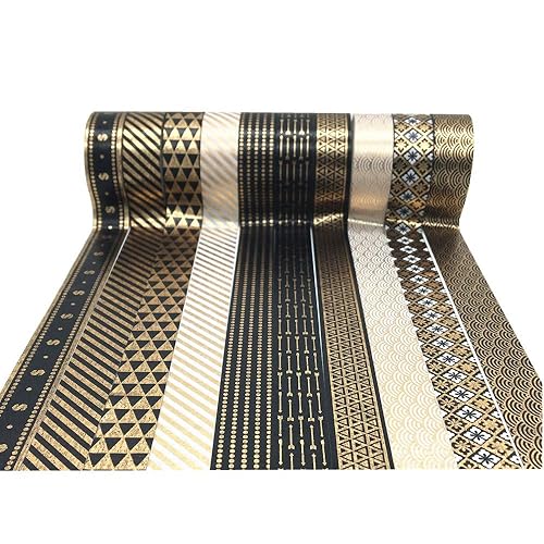 Miniatura 4 de VIVIQUEN Juego de cintas washi doradas de 0.59 pulgadas (0.591 in), paquete decorativo para álbumes de recortes, manualidades, envoltura de regalos,