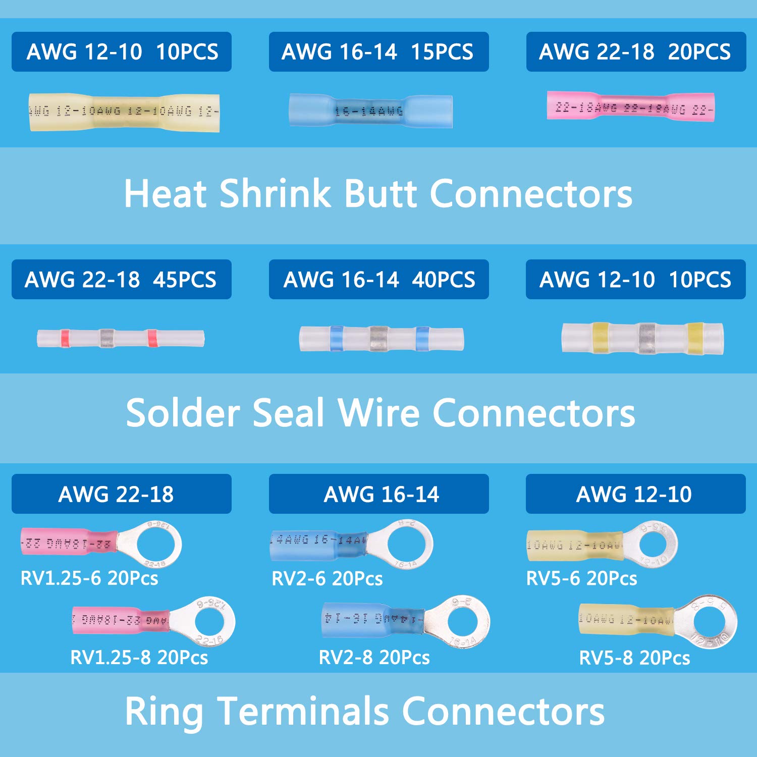 Hоt Dеаlѕ OneLeaf 220 PCS Heat Shrink Butt Connectors, Waterproof Solder Seal Wire Connector Terminal, Insulated Marine Automotive Heat Shrink Wire Connector Electrical Connector Kit Crimp Ring Splice Connector