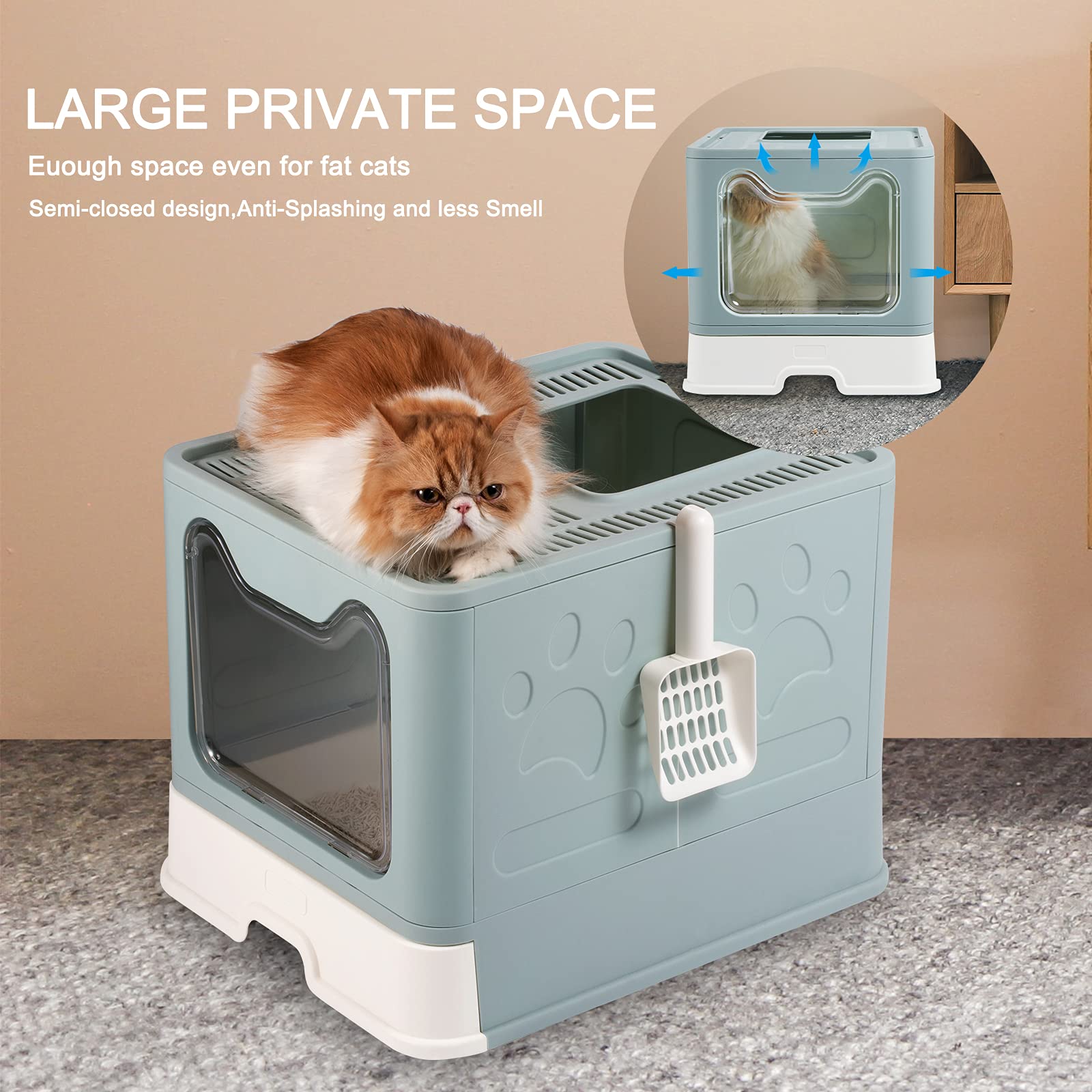 Cat Litter Box, MOERUN Covered Litter Box with Lid, Litter Scoop,Drawer