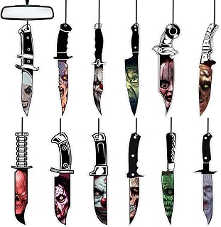 Faccito 12 Pcs Halloween Car Air Fresheners Horror Movie Merchandise Gifts Halloween Scents Freshener Hanging Ornament Knife Classic Character Accessory for Men Women Lover